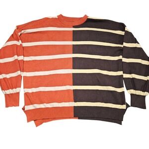 Colorblock Striped Sweater XXL Brown Orange Beige Retro Knit Pullover Grunge‎